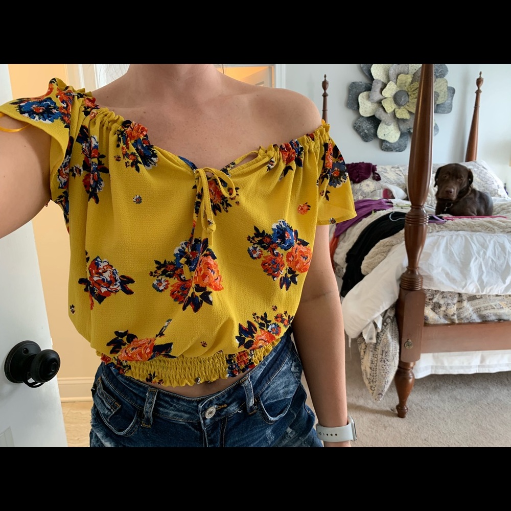 Floral yellow crop top